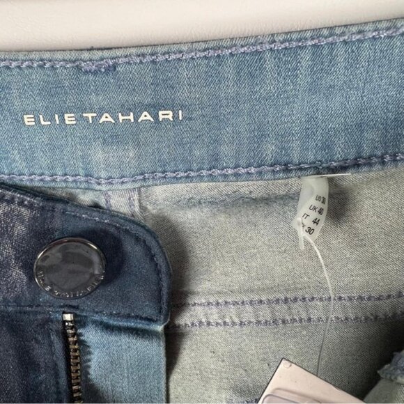 NWT ELIE TAHARI Faux Leather AZELLA JEAN LOW RISE SKINNY LEG BLUE LT Sz 30 - Picture 5 of 10